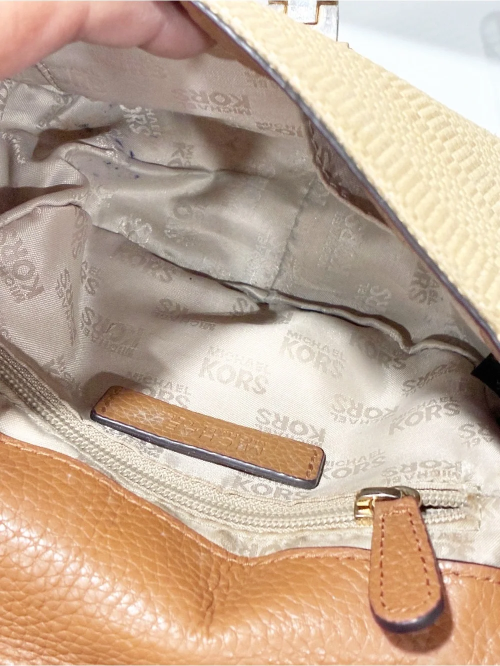 Michael Kors Cecelia Small Crossbody Bag Natural With Tan Trim